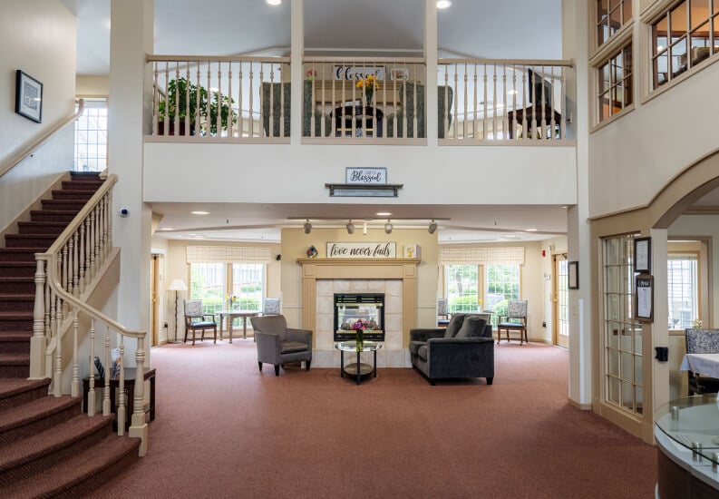 Upper Level Sitting Area near a Staircase at an Assisted Living Community