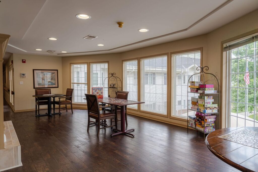 Sunlit Common Room for Games at an Assisted Living Community