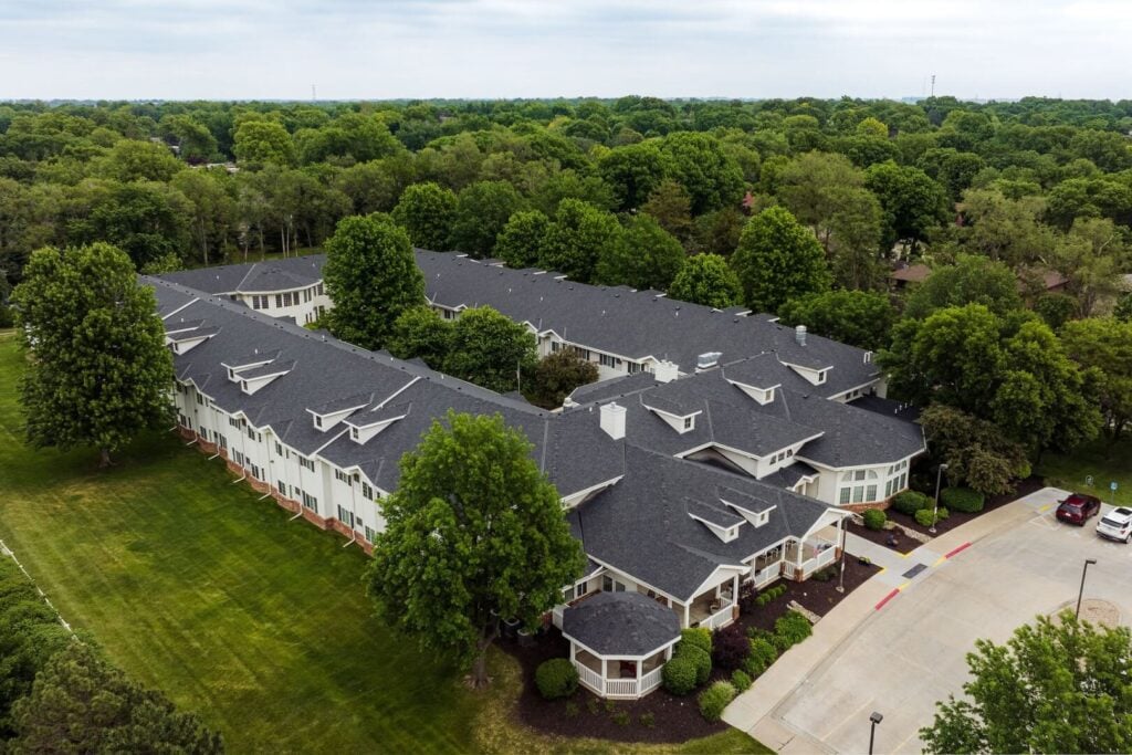 Aerial View of a Tree-Lined Assisted Living Community