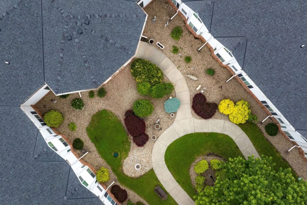 Overhead View of the Courtyard Garden at an Assisted Living Community